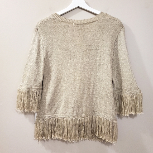 Bishop + Young - Oatmeal V-Neck Fringe Sweater - Size S (NWT) - Picture 7 of 8
